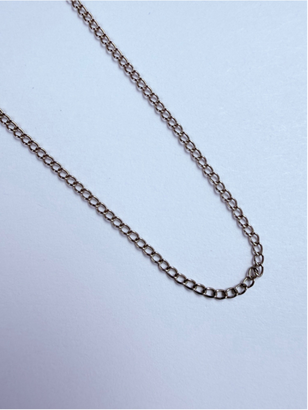 14K Solid White Gold Curb Cable Link Chain .50 MM Vintage Necklace 15", 0.8g